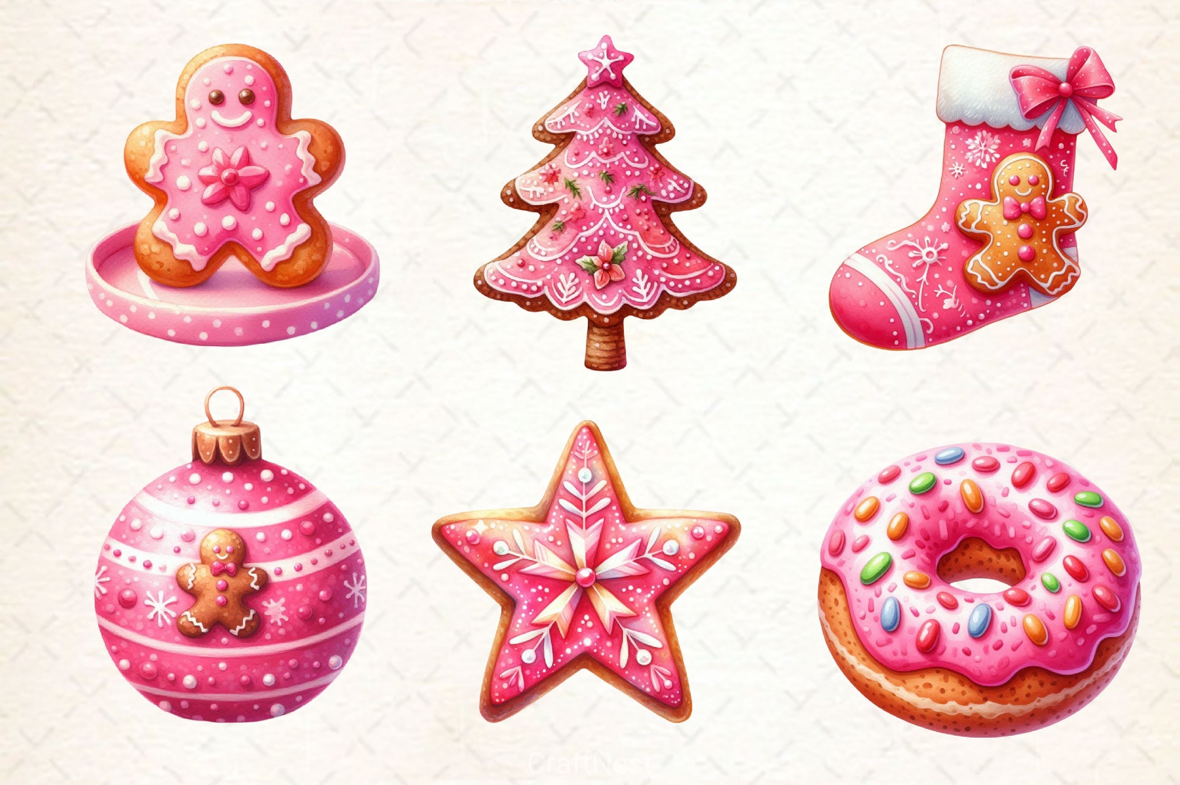 Pink Gingerbread Clipart Bundle - CraftNest - Digital Crafting and Art
