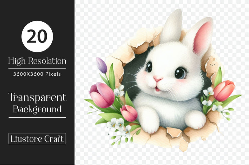 Bunny Peeks Out Of A Hole Clipart Bundle 2 - CraftNest - Digital Crafting and Art