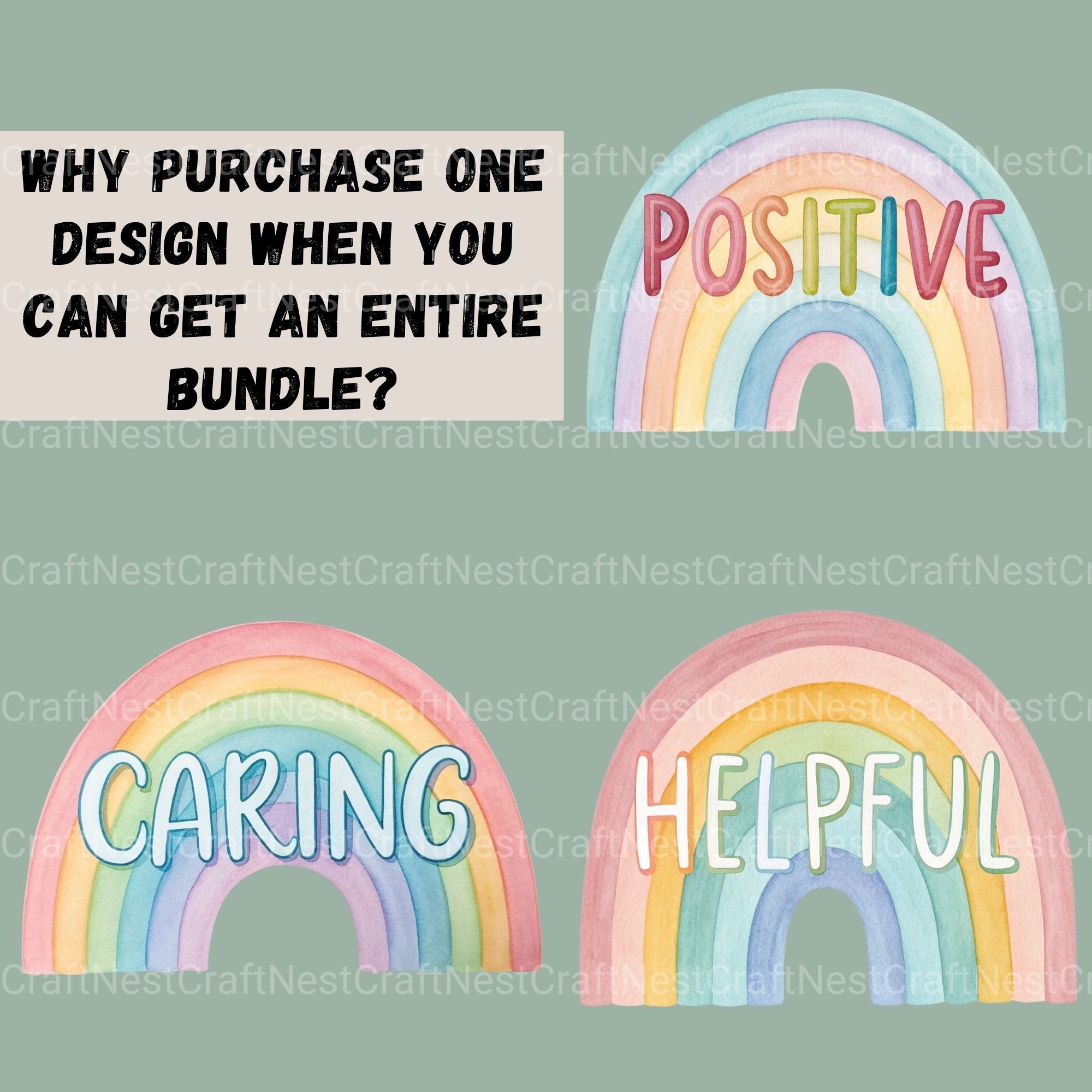 Rainbows Positive Words Clipart Bundle - CraftNest - Digital Crafting and Art
