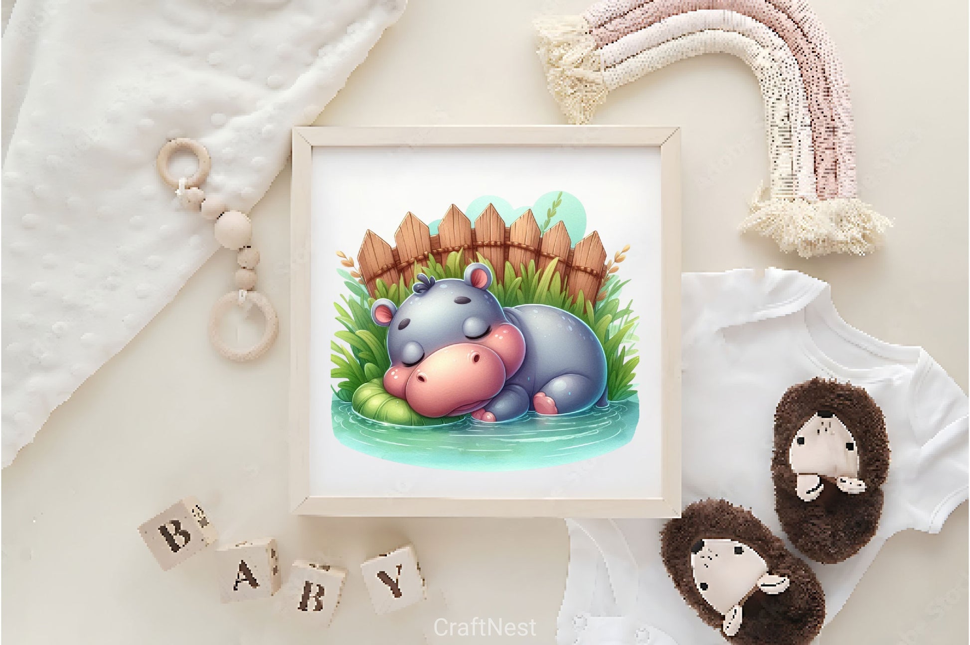 Sleeping Baby Hippo Clipart Bundle 2 - CraftNest - Digital Crafting and Art