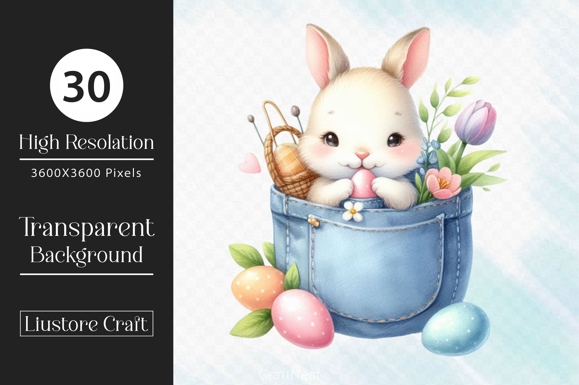 Easter Bunny In Pocket Clipart Bundle - CraftNest - Digital Crafting and Art