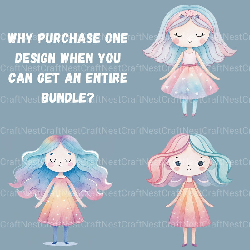 Whimsical Girls Clipart Bundle - CraftNest - Digital Crafting and Art