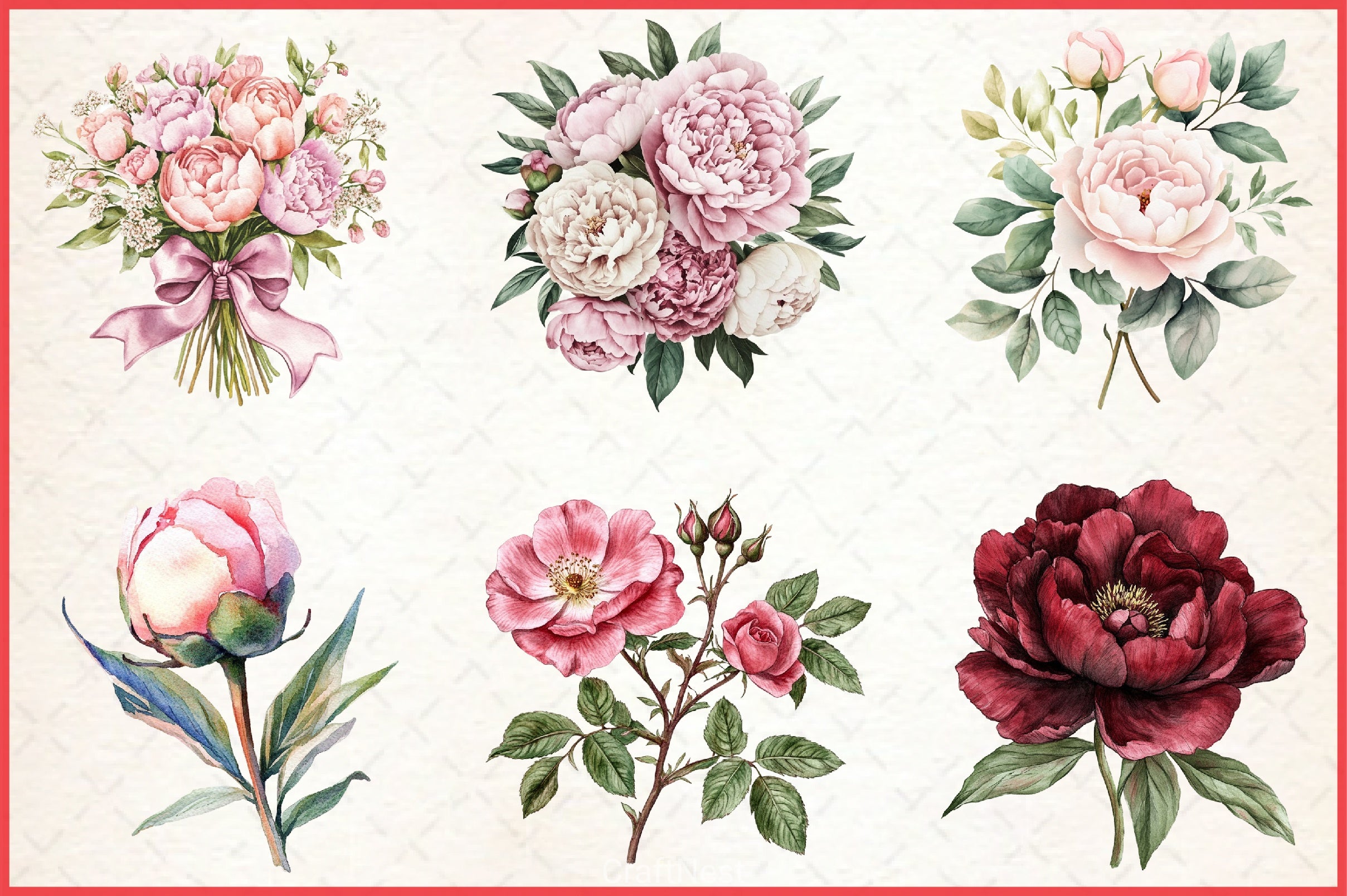Roses Peonies Clipart Bundle - CraftNest - Digital Crafting and Art