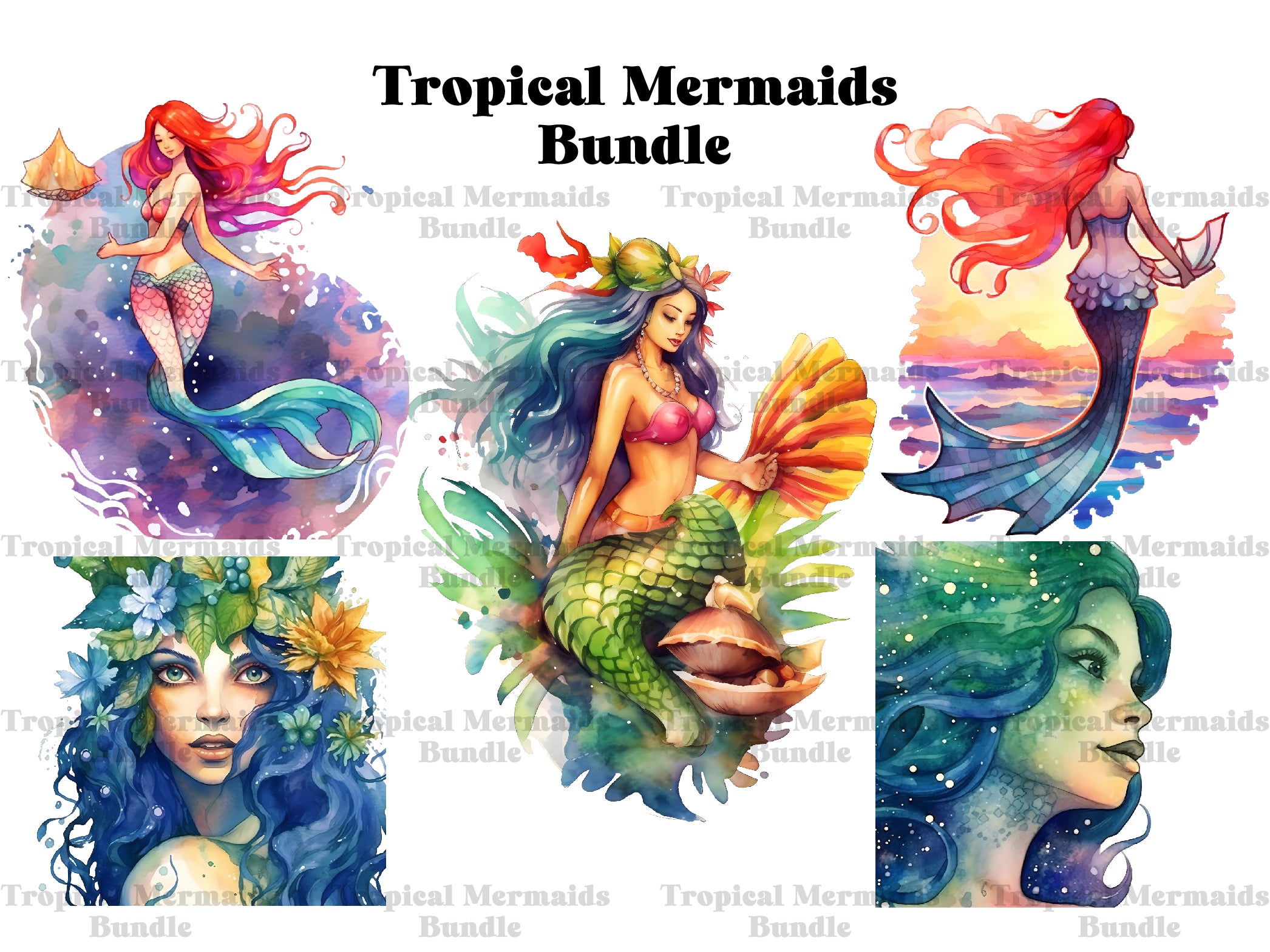 Tropical Mermaids Clipart - CraftNest