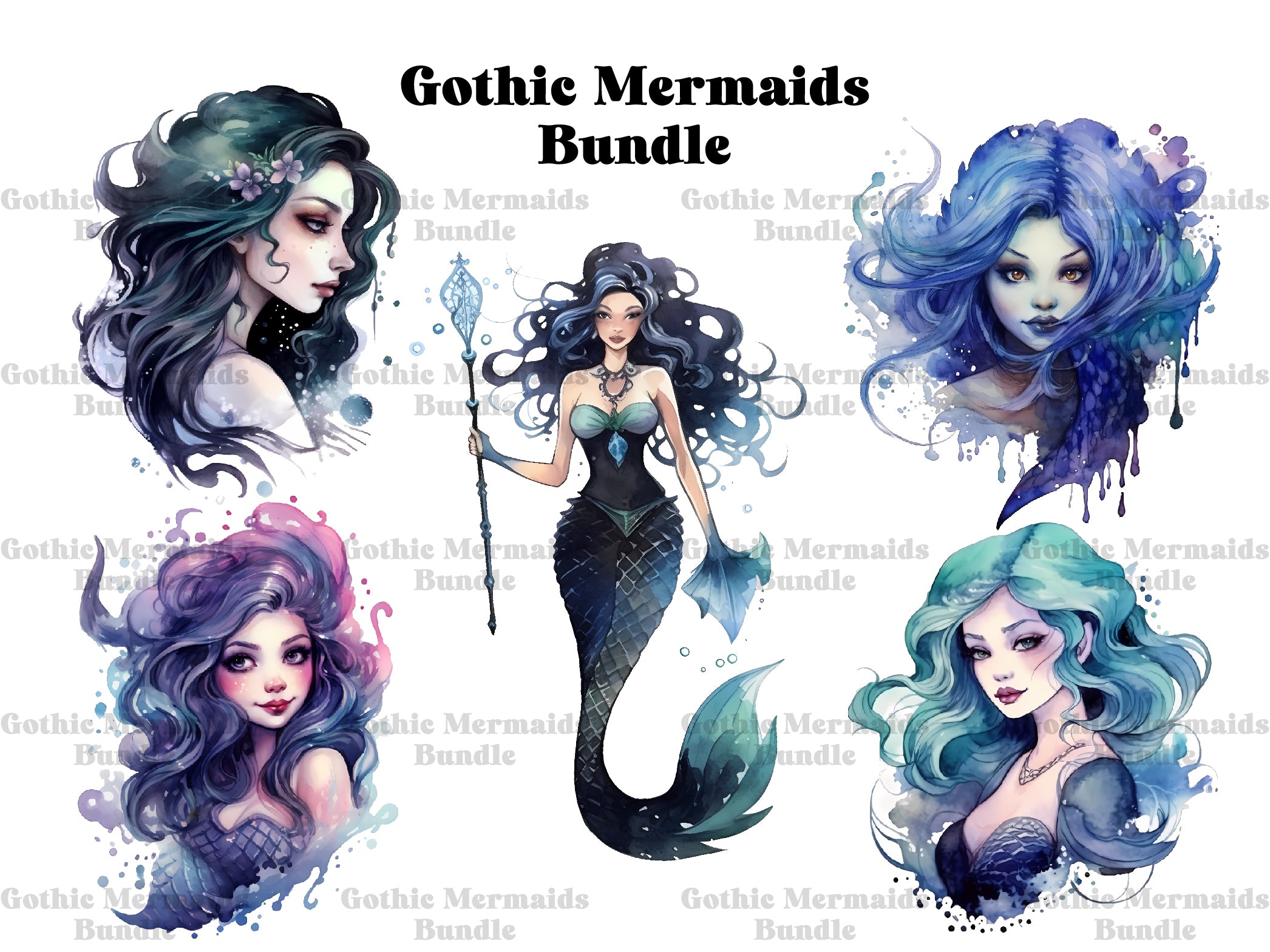 Gothic Mermaids Clipart - CraftNest