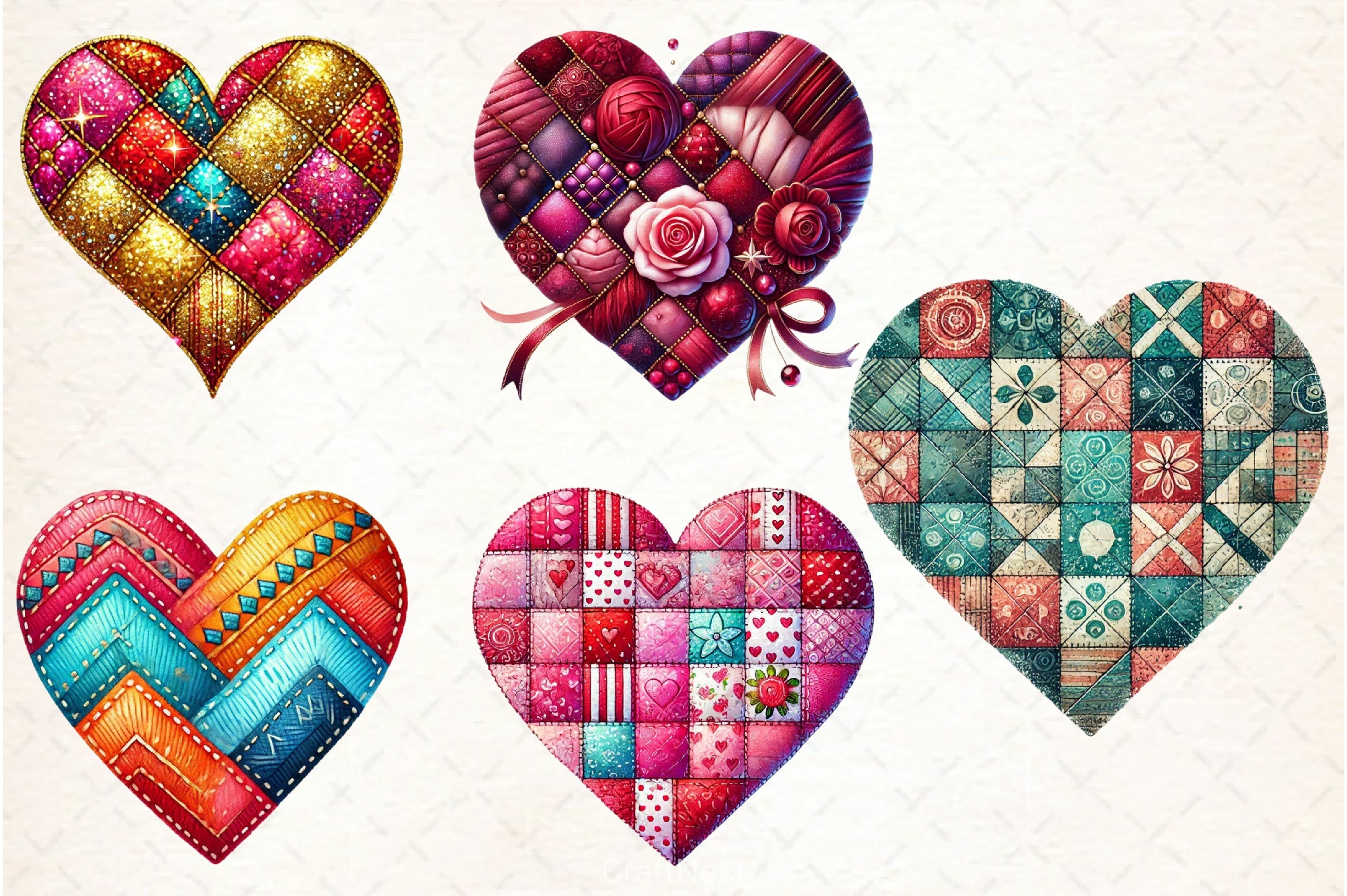 Patchwork Heart Valentine's Clipart Bundle - CraftNest - Digital Crafting and Art