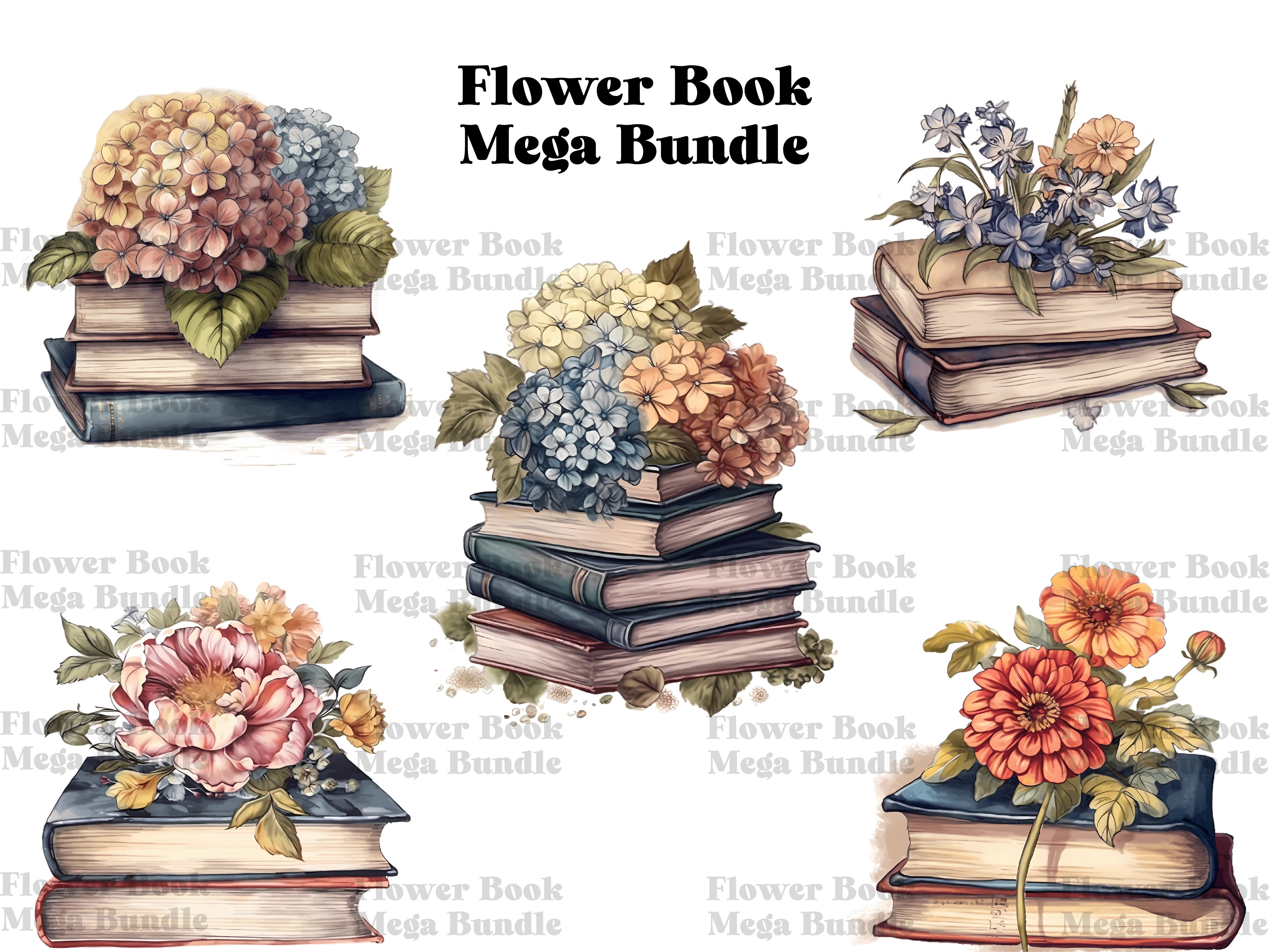 Flower Books Mega Bundle Clipart - CraftNest