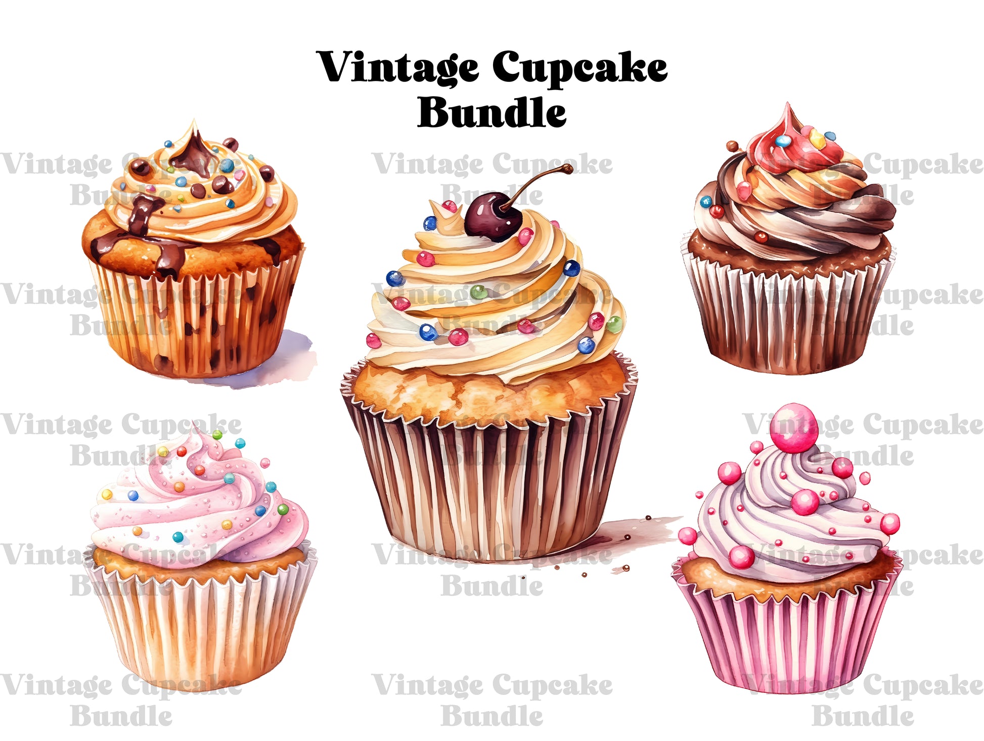 Vintage Cupcakes Clipart - CraftNest