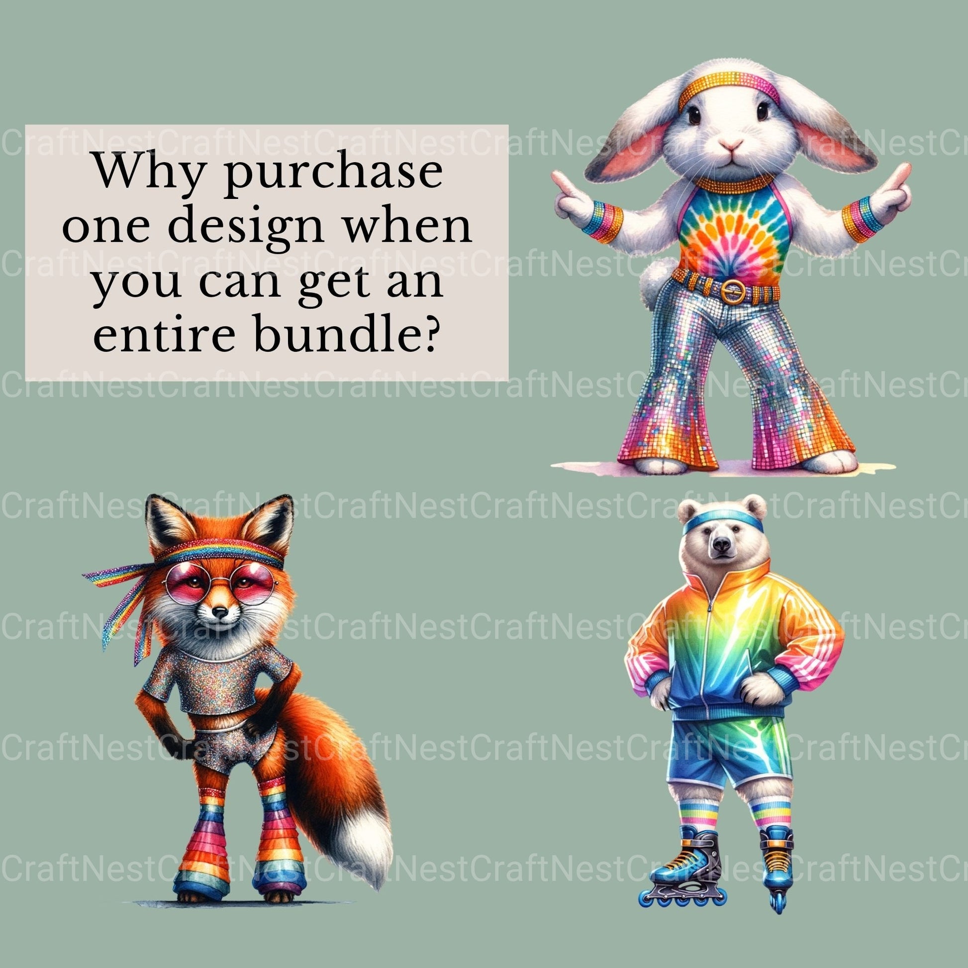 Disco Animals Clipart Bundle - CraftNest - Digital Crafting and Art