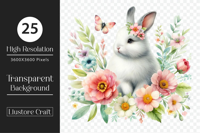 Flower Easter Bunny Clipart Bundle - CraftNest - Digital Crafting and Art