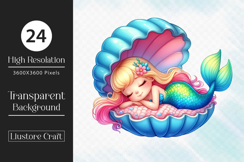 Sleeping Mermaid Clipart Bundle - CraftNest - Digital Crafting and Art