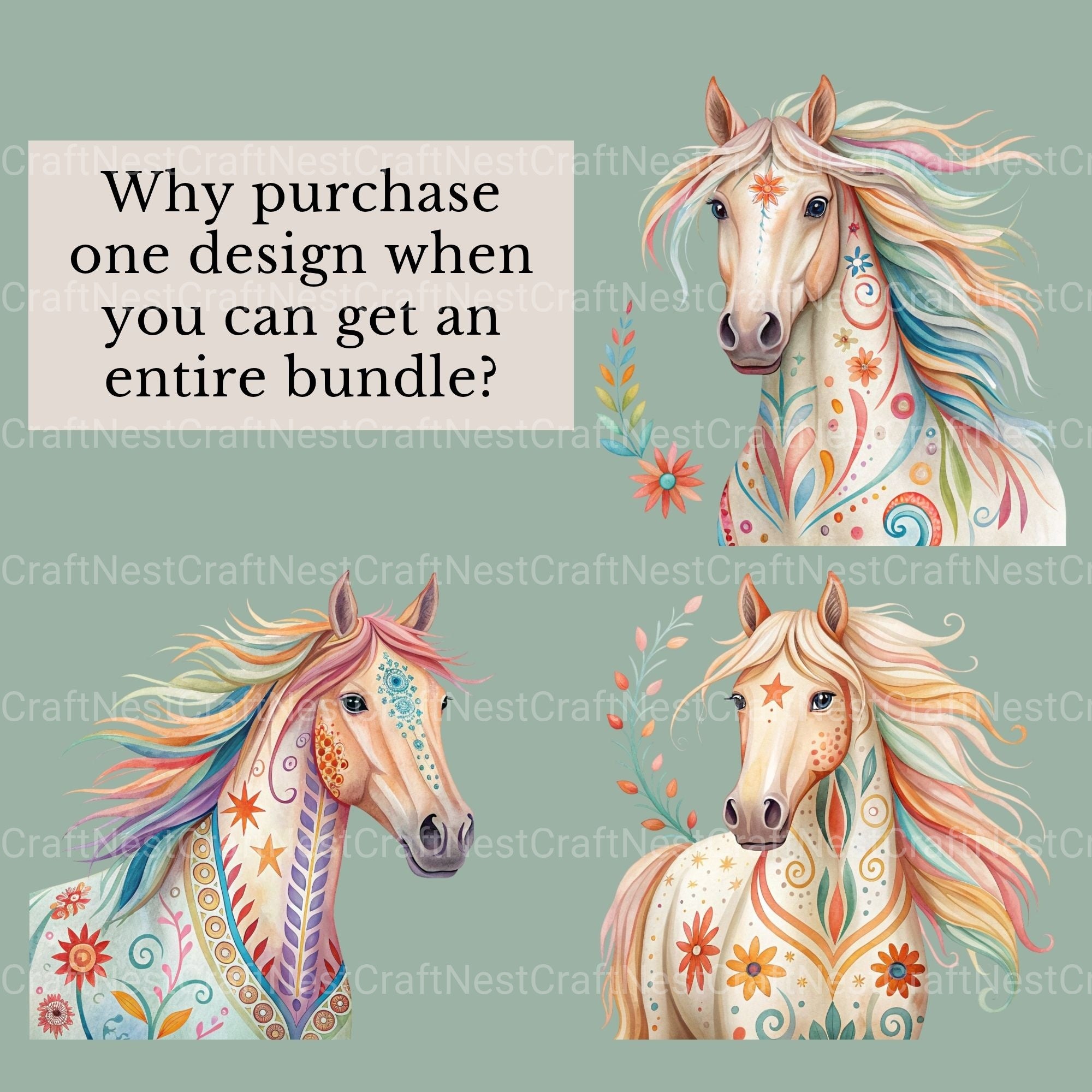 Horse Portraits Boho Clipart Bundle - CraftNest - Digital Crafting and Art