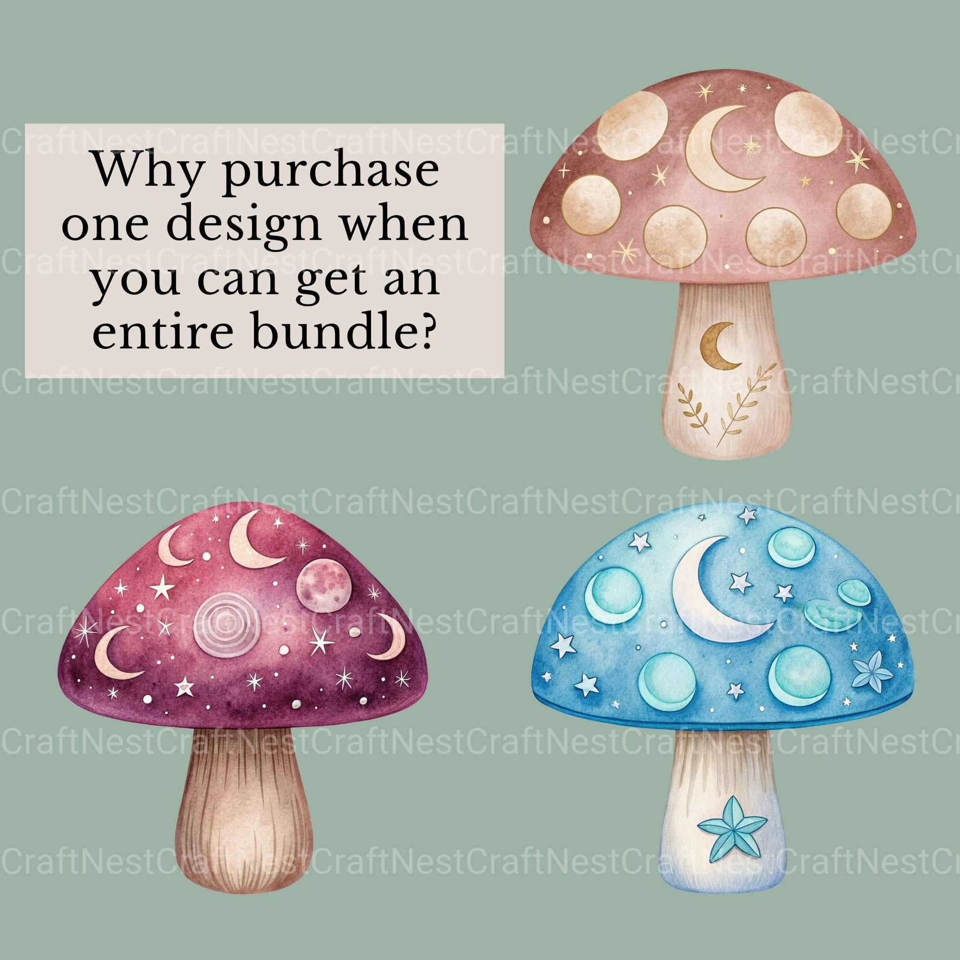 Mushrooms Celestial Clipart Bundle - CraftNest - Digital Crafting and Art