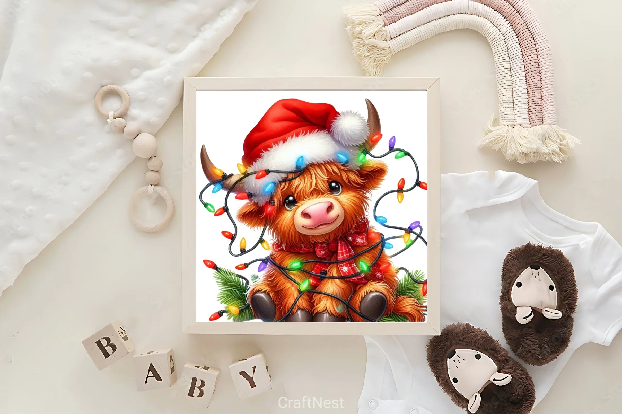 Cute Christmas Highland Cow Clipart - CraftNest - Digital Crafting and Art