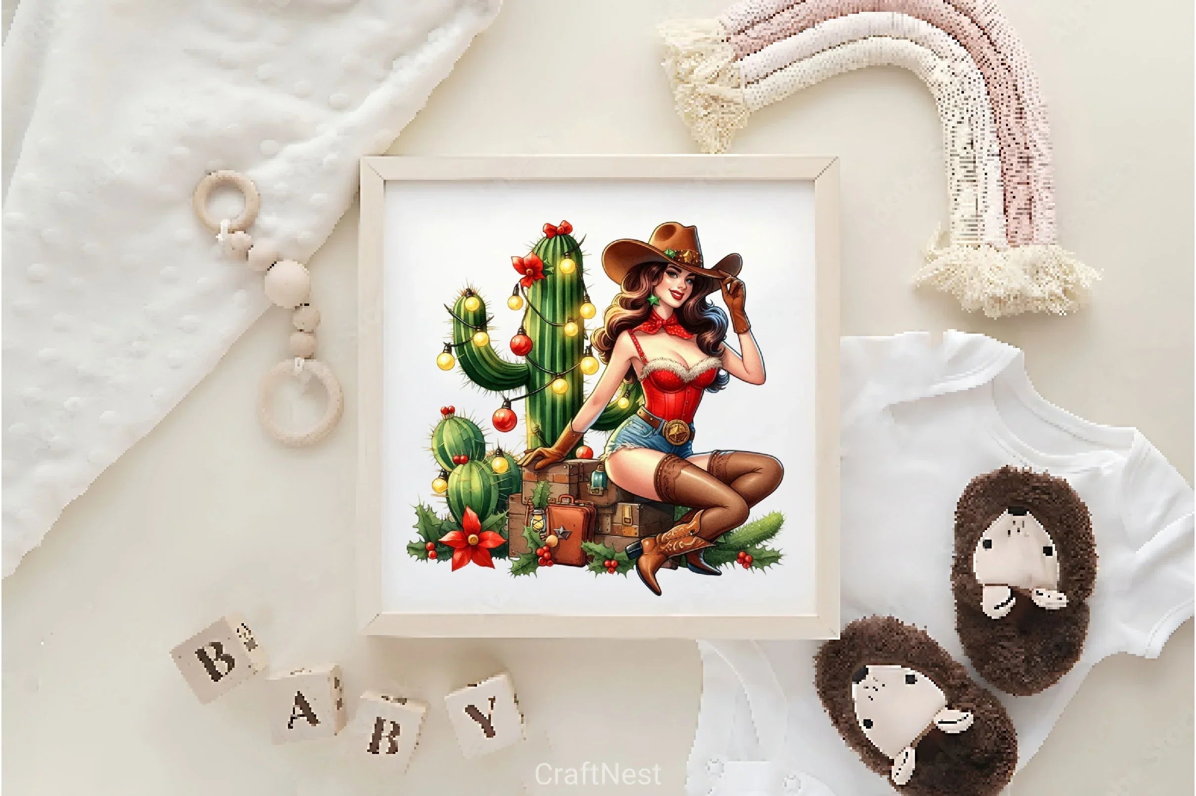 Vintage Christmas Cowboy Girls Clipart Bundle - CraftNest - Digital Crafting and Art