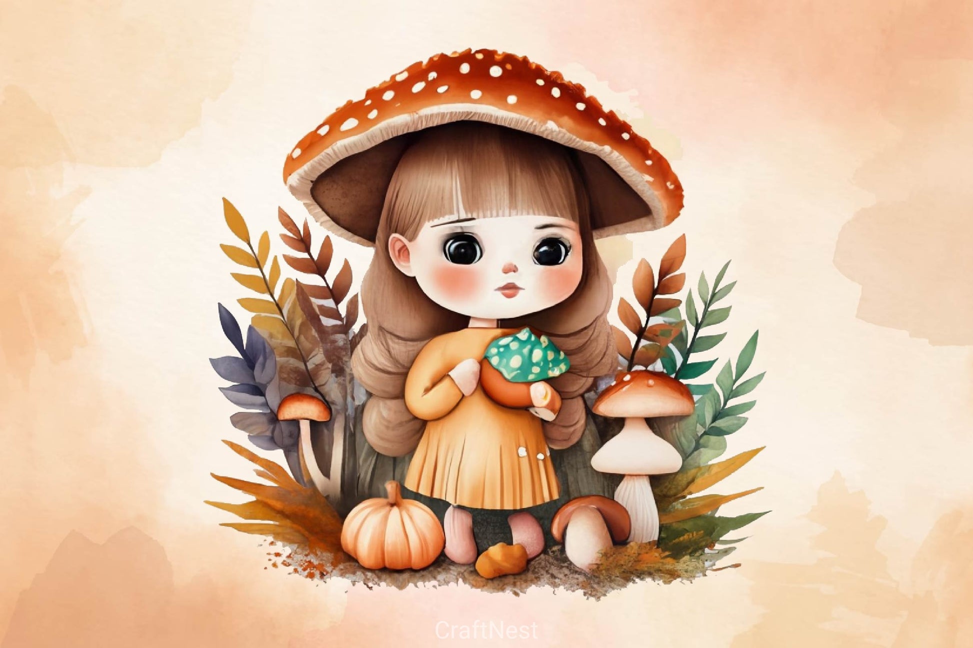 Girl With Mushrooms Autumn Fall Fairy Clipart Bundle - CraftNest - Digital Crafting and Art