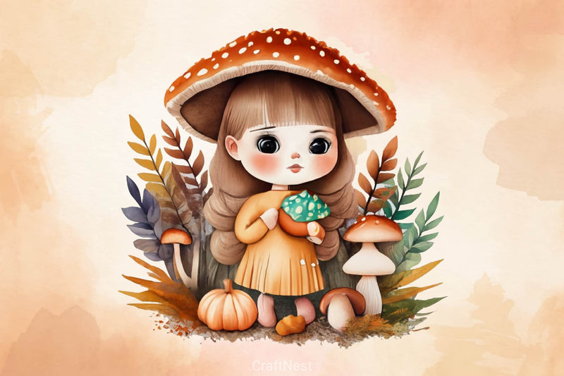 Girl With Mushrooms Autumn Fall Fairy Clipart Bundle - CraftNest - Digital Crafting and Art