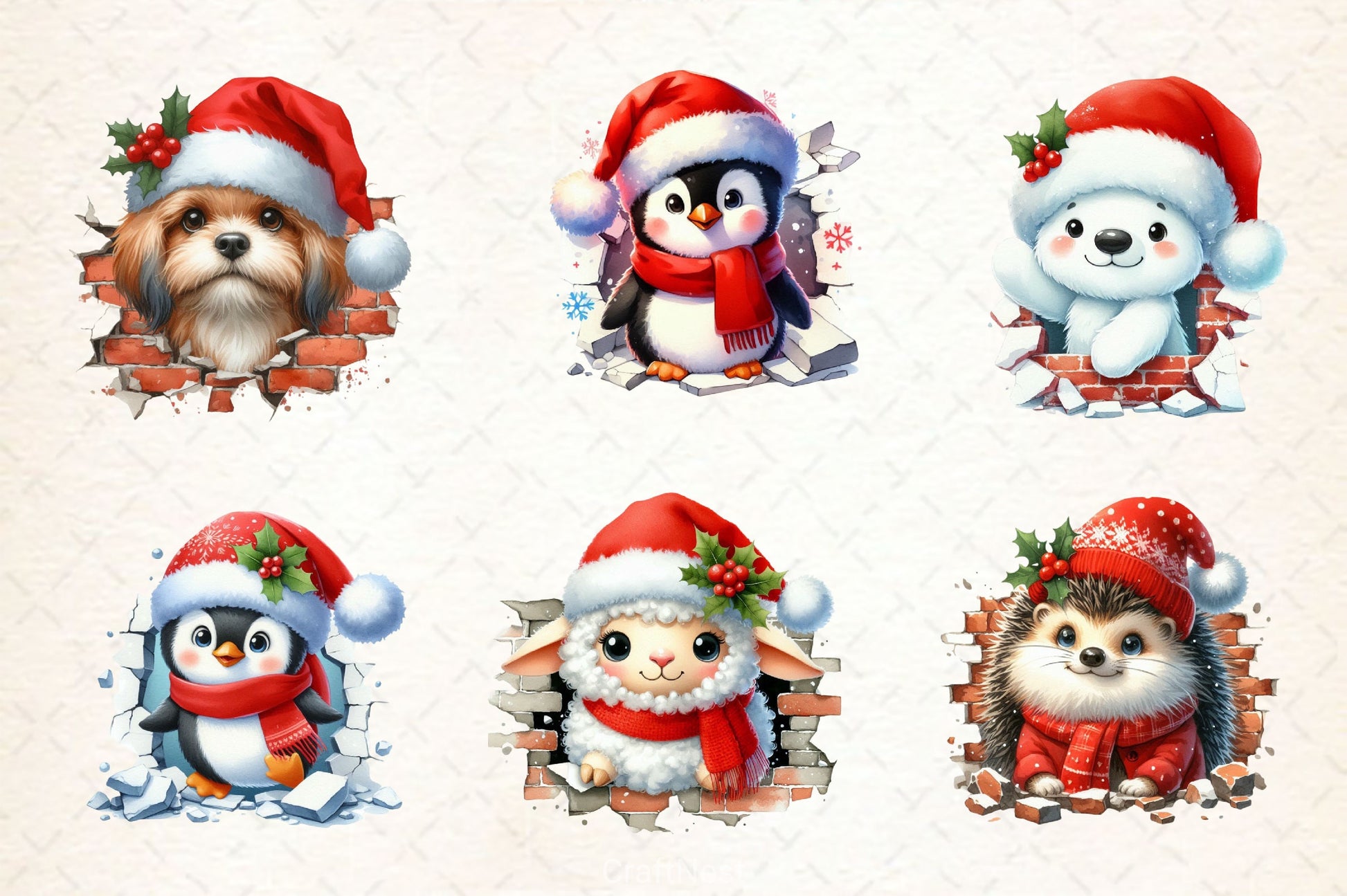 Christmas Animal Broken Wall Clipart Bundle - CraftNest - Digital Crafting and Art