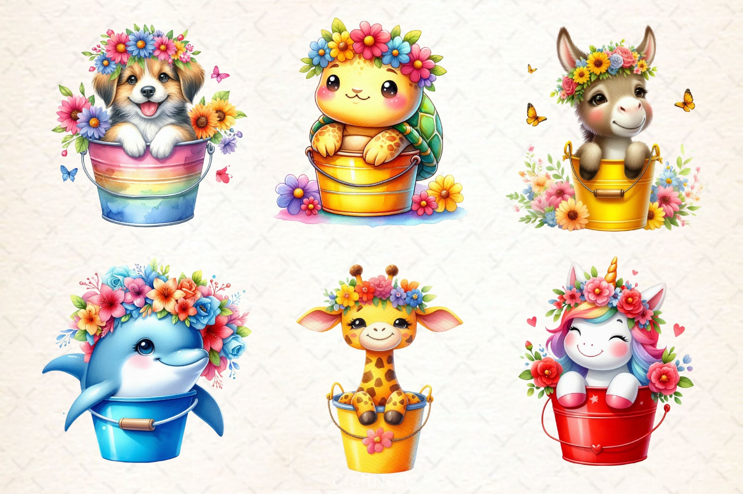 Cute Animals In A Bucket Clipart Bundle - CraftNest - Digital Crafting and Art