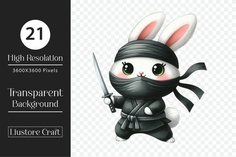 Cute Ninja Rabbit Clipart Bundle - CraftNest - Digital Crafting and Art