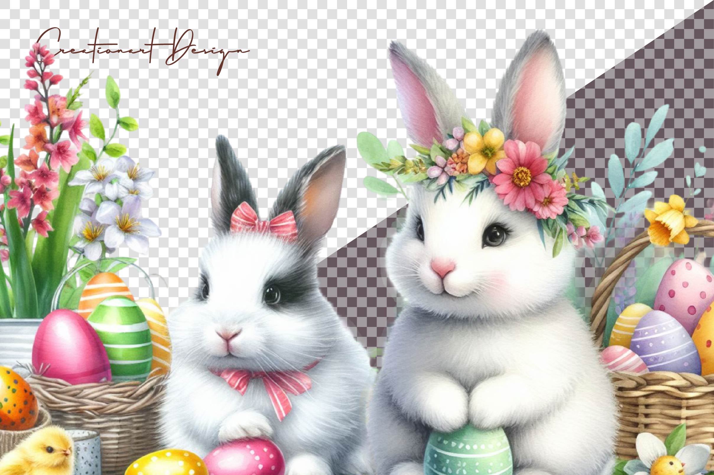 Easter Bunny And Flower Clipart Bundle - CraftNest - Digital Crafting and Art