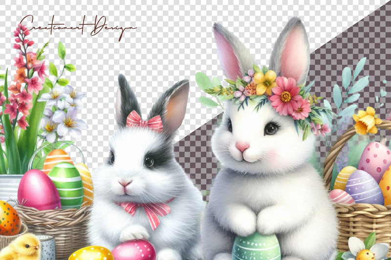 Easter Bunny And Flower Clipart Bundle - CraftNest - Digital Crafting and Art