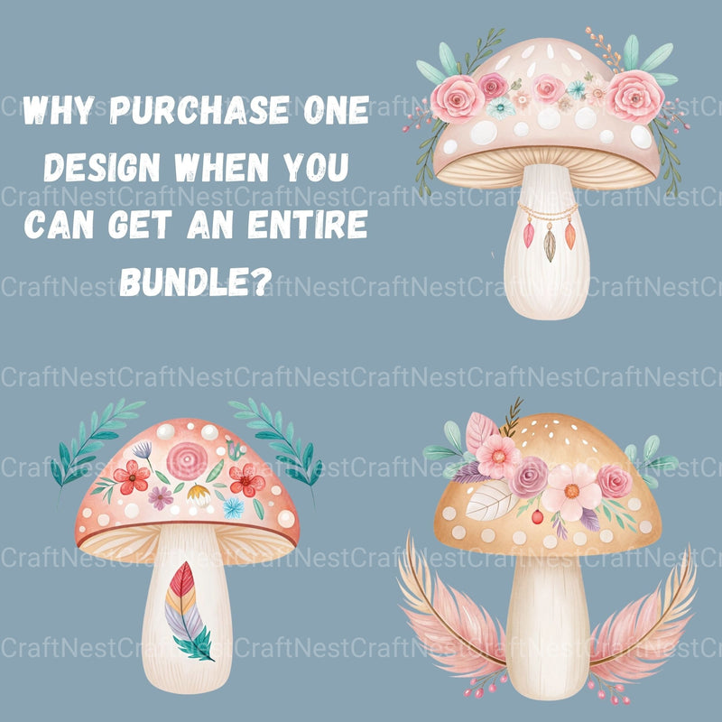 Boho Mushrooms Clipart Bundle - CraftNest - Digital Crafting and Art