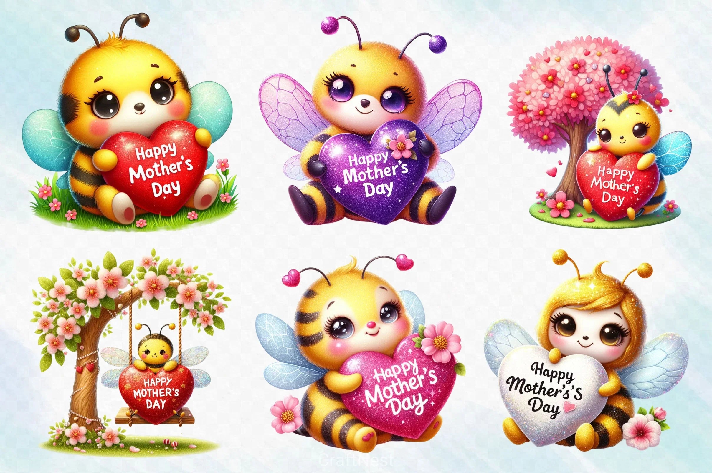 Mother's Day Cute Bee Clipart Bundle - CraftNest - Digital Crafting and Art