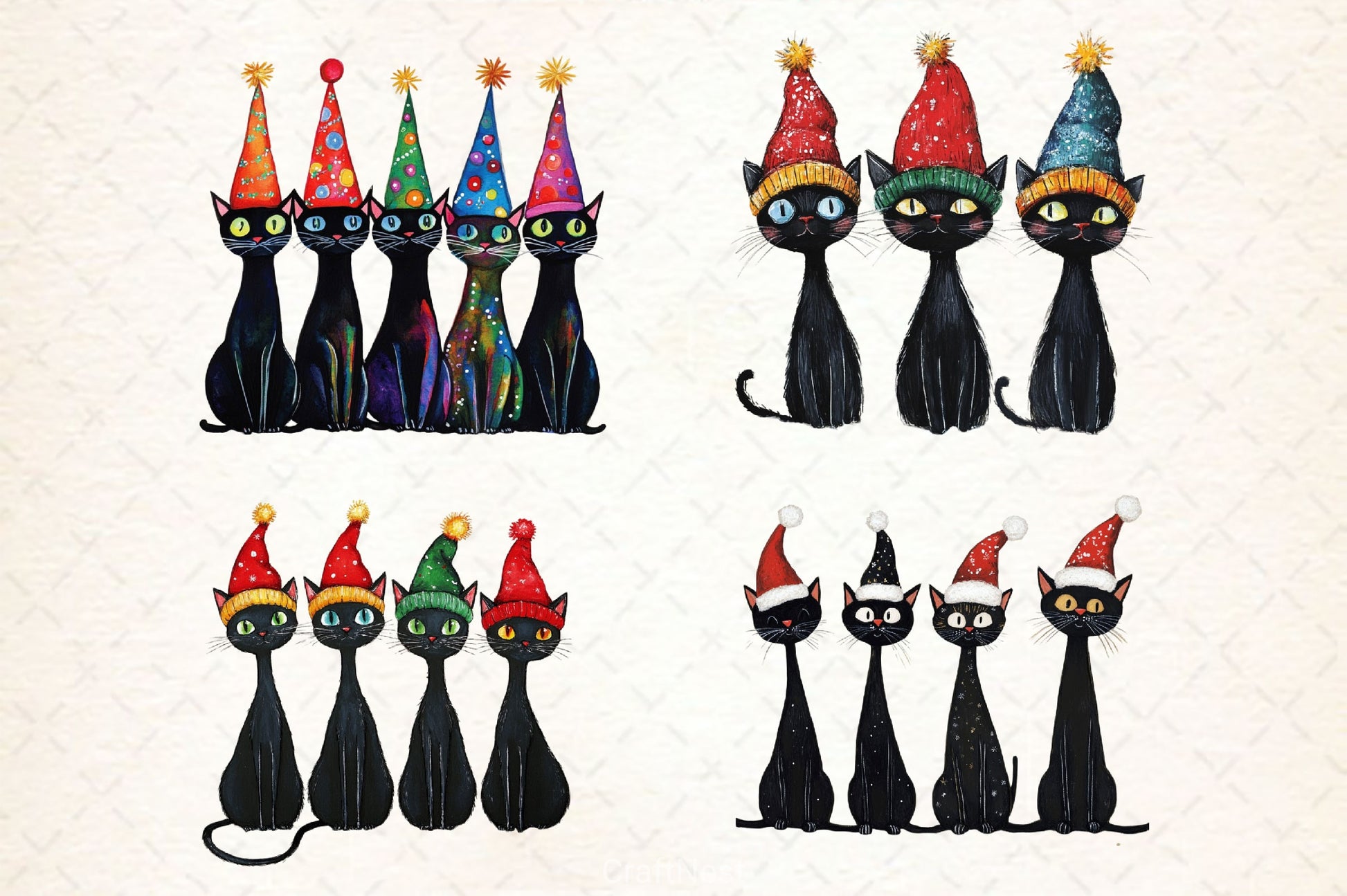 Whimsical Christmas Cat Clipart Bundle - CraftNest - Digital Crafting and Art
