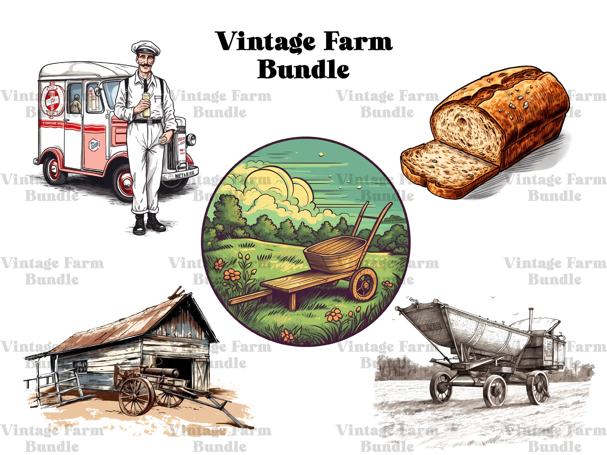 Vintage Farm Clipart - CraftNest