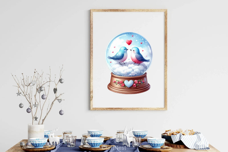 Valentine Bird Snow Globe Clipart Bundle - CraftNest - Digital Crafting and Art