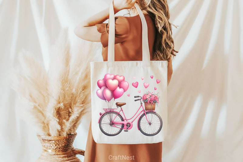 Valentine Bicycle Pink Balloons Clipart Bundle - CraftNest - Digital Crafting and Art