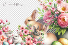 Vintage Easter Bunny Flower Clipart Bundle - CraftNest - Digital Crafting and Art