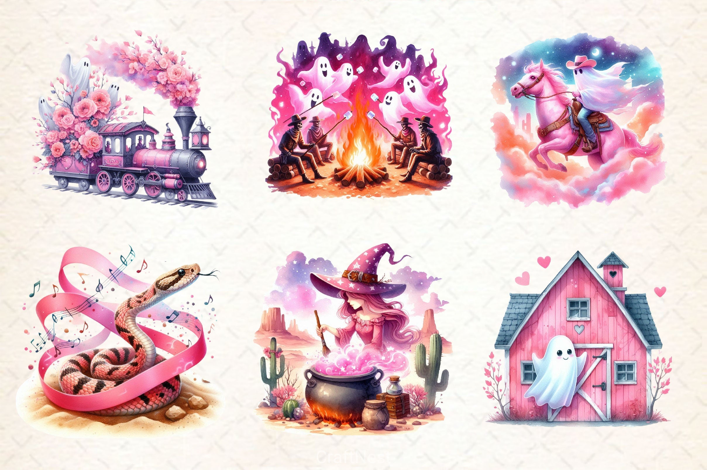 Pink Spooky Western Clipart Bundle - CraftNest - Digital Crafting and Art