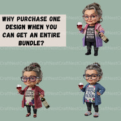 Wine Drinking Granny Clipart Bundle - CraftNest - Digital Crafting and Art