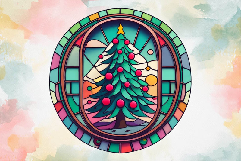 Round Christmas Tree Stained Glass Clipart Bundle - CraftNest - Digital Crafting and Art