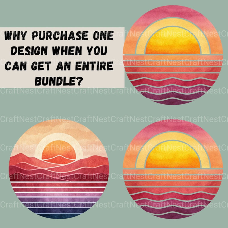 Retro Sunsets Circle Clipart Bundle - CraftNest - Digital Crafting and Art