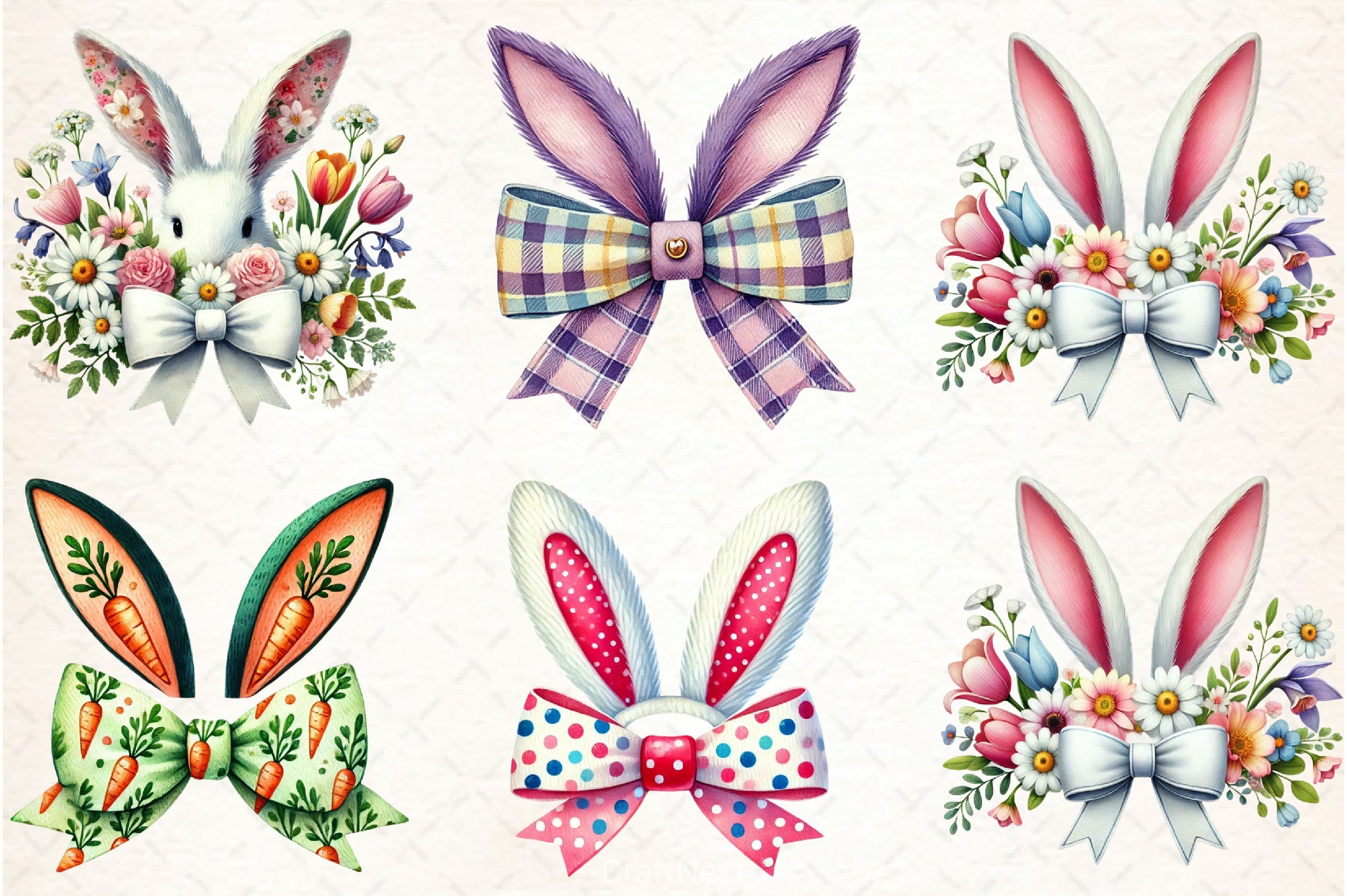 Easter Bunny Ear Bow Clipart Bundle - CraftNest - Digital Crafting and Art