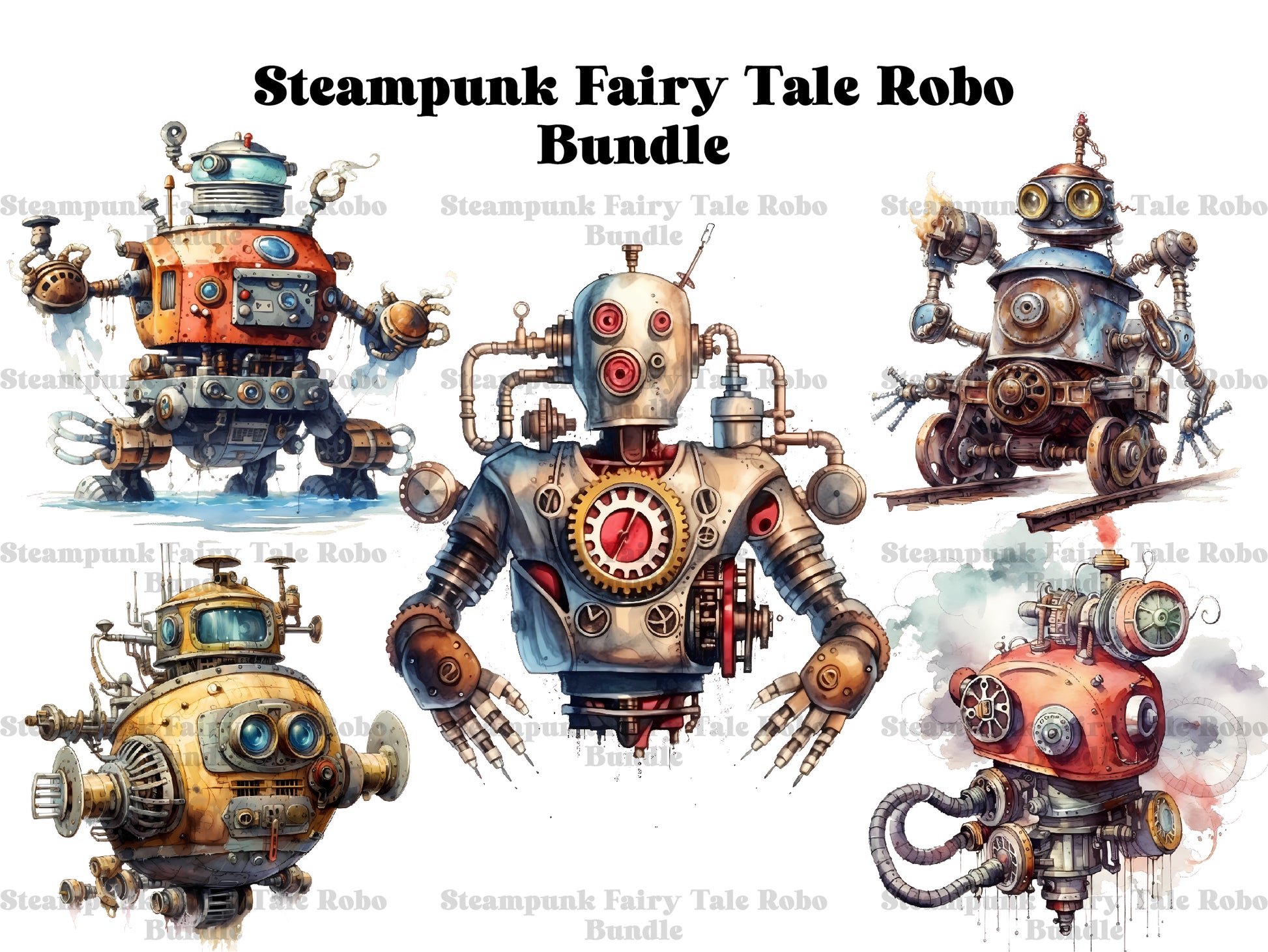 Steampunk Fairy Tale Robots Clipart - CraftNest