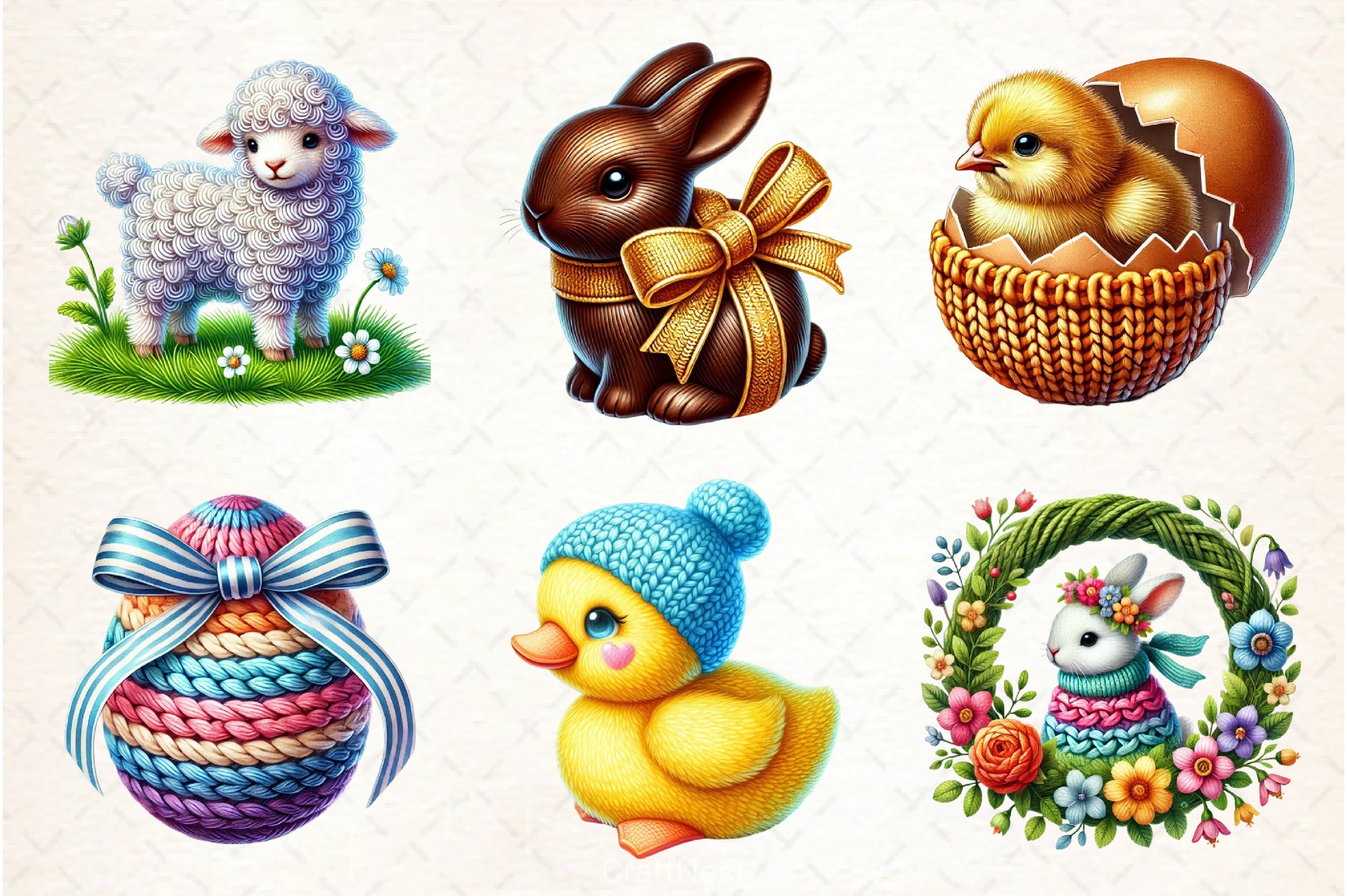 Knitted Easter Clipart Bundle - CraftNest - Digital Crafting and Art