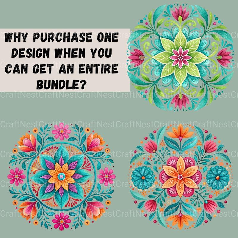 Mexican Flowers Circular Clipart Bundle - CraftNest - Digital Crafting and Art