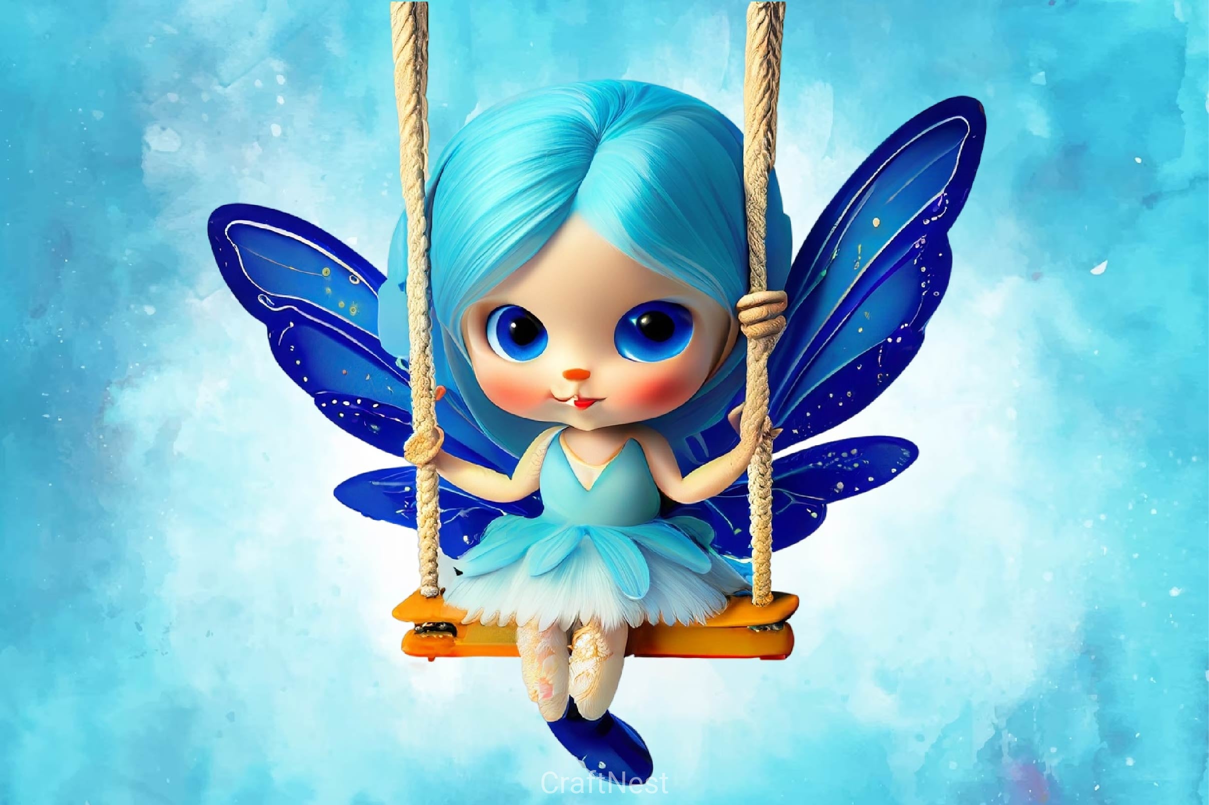 Blue Cute Fairy With Swing Clipart Bundle - CraftNest - Digital Crafting and Art