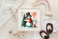 Christmas Snowman Postage Stamps Clipart Bundle 2 - CraftNest - Digital Crafting and Art