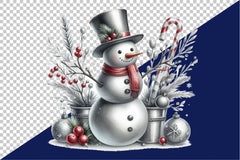 Silver Christmas Snowman Clipart Bundle 1 - CraftNest - Digital Crafting and Art