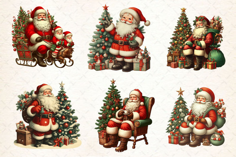 Vintage Christmas Santa Clipart Bundle 4 - CraftNest - Digital Crafting and Art