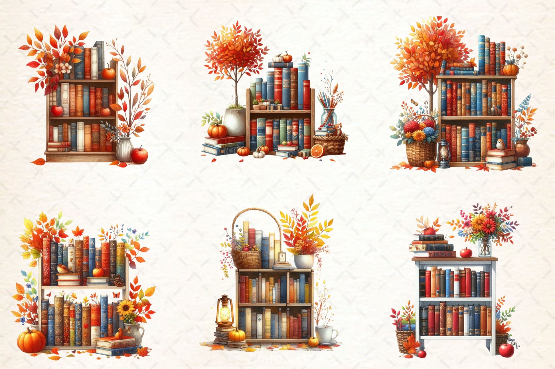 Autumn Bookshelf Clipart Bundle - CraftNest - Digital Crafting and Art