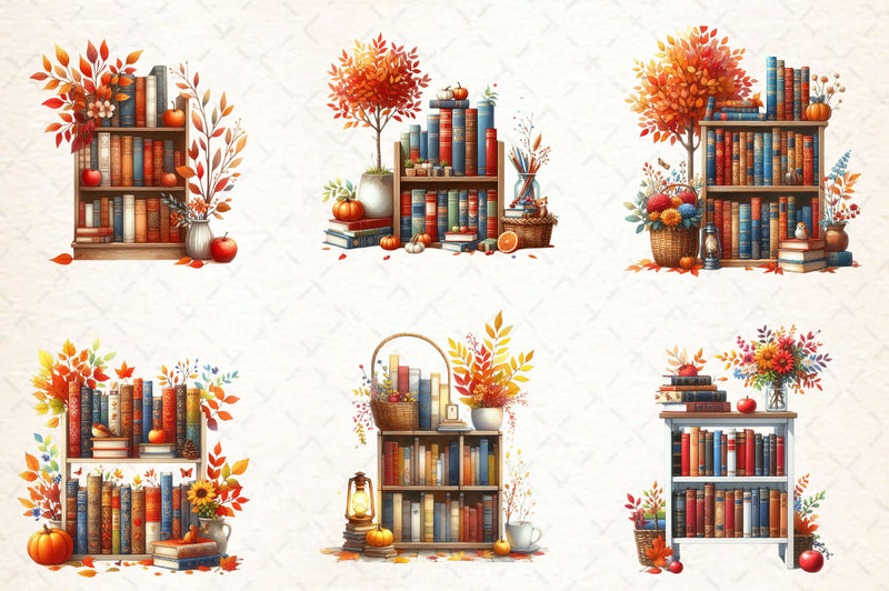 Autumn Bookshelf Clipart Bundle - CraftNest - Digital Crafting and Art