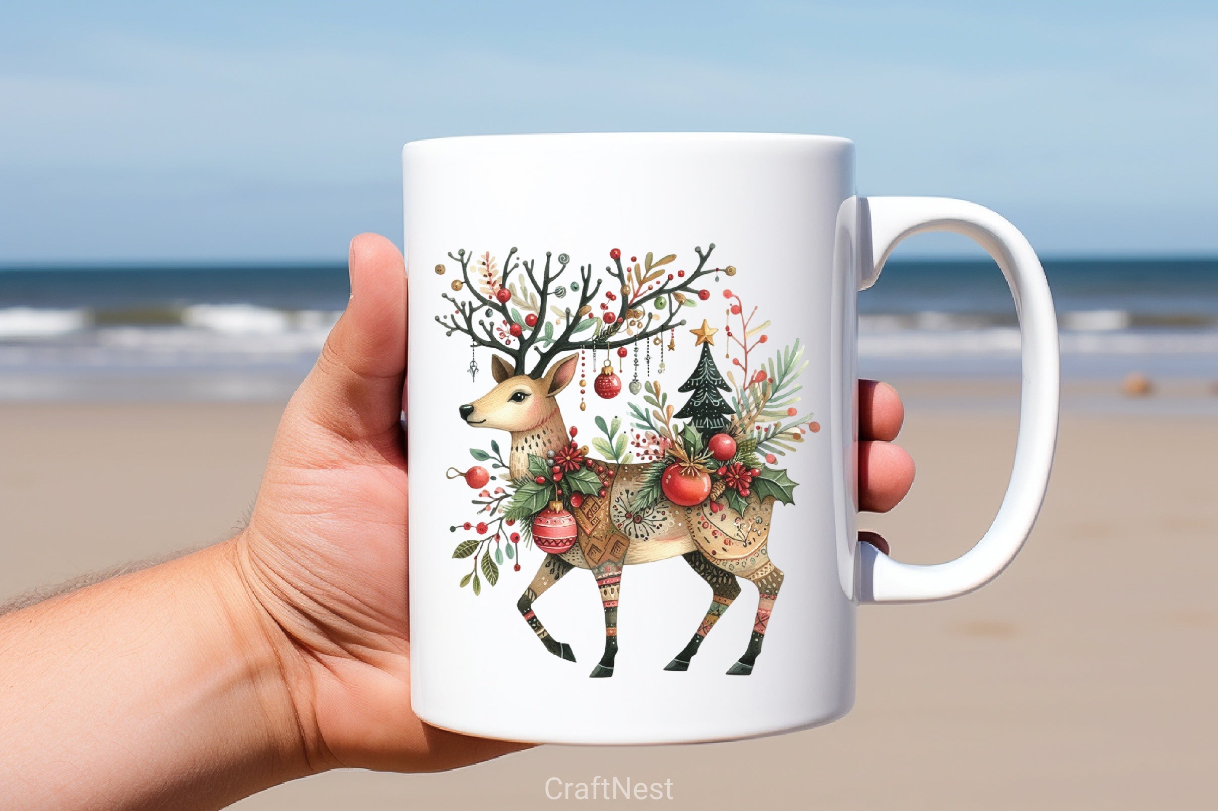 Christmas Reindeer Folk Art Clipart Bundle - CraftNest - Digital Crafting and Art