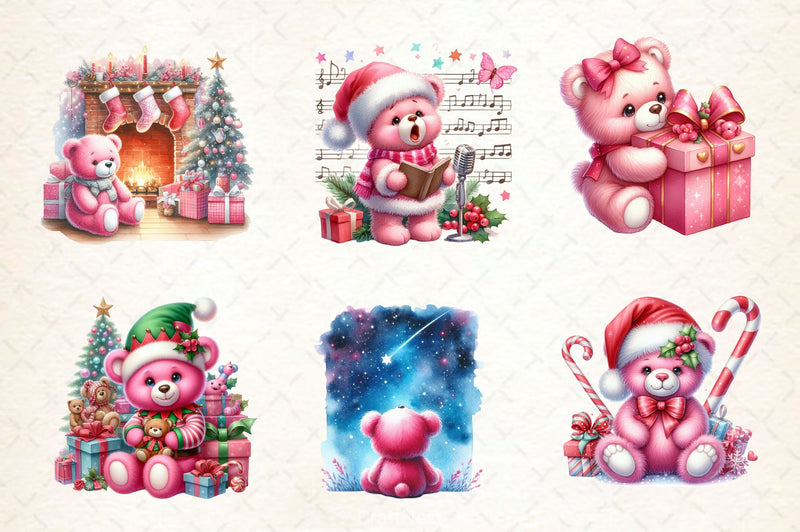 Pink Christmas Teddy Bear Clipart Bundle - CraftNest - Digital Crafting and Art