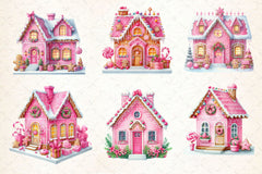 Pink Christmas Gingerbread House Clipart Bundle - CraftNest - Digital Crafting and Art